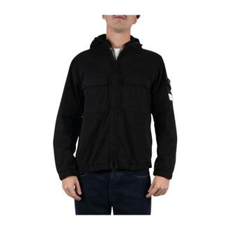 Stone Island Light Jackets, male, Black, Size: XL Hooded High-Neck Jacket