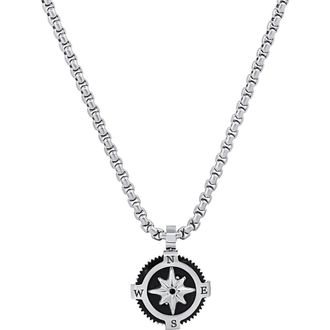 HMY Jewelry Mens Black Enamel Compass Pendant Necklace in Silver/Black at Nordstrom Rack