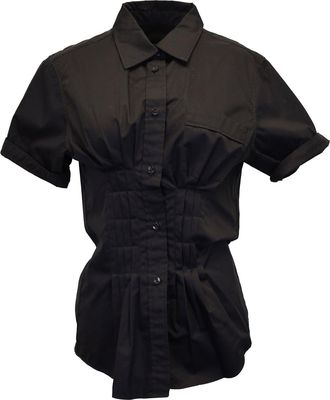 Isabel Marant Gramy Pintucked Button Front Shirt in Black Cotton