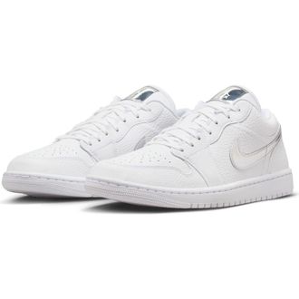 Nike Jordan Air Jordan 1 Low SE Basketball Sneaker in White/White/Metallic Silver at Nordstrom, Size 10.5