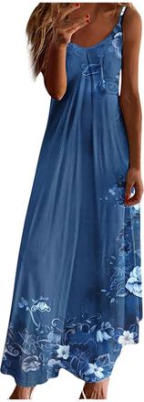 Generic Maxi Dresses for Women UK Sleeveless Spaghetti Strap Dress Summer Floral Print V Neck Dresses Casual Oversized Strappy A-line Dress Baggy Holiday Vaca