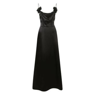 Philipp Plein Maxi Jurk Rozen - Dames - Avondkleed - Zwart - 2XL - Satijn - Kleedjes