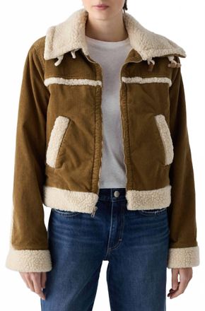 Amo Betty Shearling Jacket In Cord Cumin