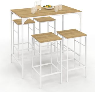 IDMarket Detroit Tavolo Da Bar Alto 100 Cm E 4 Sgabelli, Legno E Metallo Bianco, Design Industriale