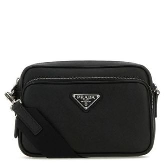 Prada Black Saffiano Leather Triangle Logo Shoulder Bag