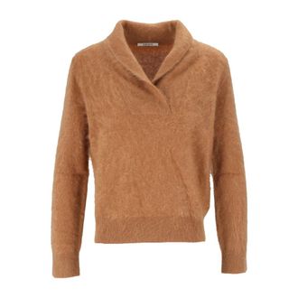 KANGRA Brushed Cashmere Shawl Collar Top - Dames - Cashmere truien - Bruin - S - Kasjmier - Truien & Vesten