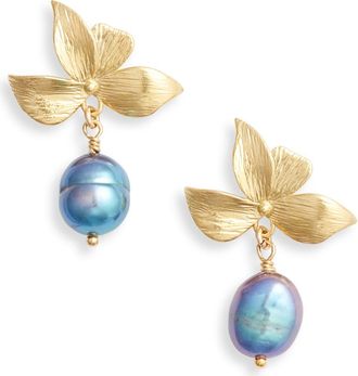 Set & Stones Maeve Freshwater Pearl Drop Earrings in Gold/peacock at Nordstrom