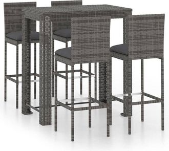 vidaXL Vidaxl - 5 Piece Garden Bar Set with Cushions Poly Rattan Grey