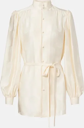 Valentino Belted silk jacquard shirt
