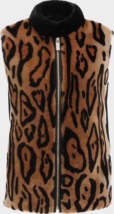 Gorski Ocelot-Print Shearling Lamb Zip Vest With Loro Piana Wool Back