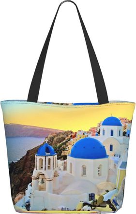 AOOEDM Greece Beautiful Blue Churches Ladies Shopping Bag 13x11x7in.The Perfect ValentineS Day Gift.It Is The Best ValentineS Day Gift For Mom, Daughter, Wif