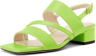 Castamere Womens Slingback Low Chunky Block Heel Peep Open Square Toe Dress Sandals Casual Office Summer Shoes 3.5 CM Heels Pale Green 6.5 UK