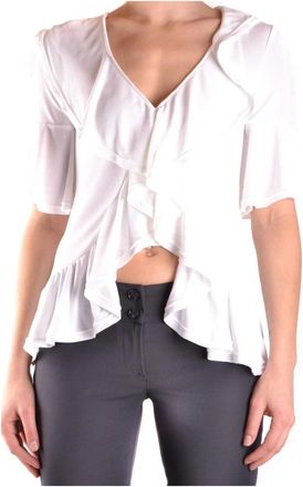 Dondup One Shoulder Top met Korte Mouwen - Dames - Blouses - Wit - M - Katoen - Overhemden