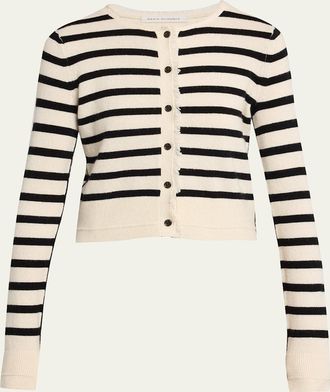 Maria McManus Cashmere and Cotton Stripe Petite Fringe-Trim Cardigan