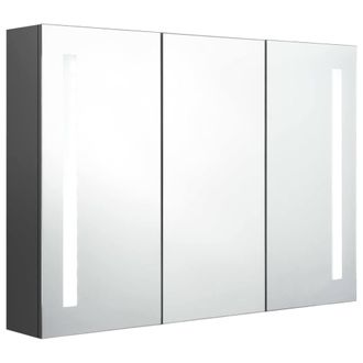 Berkfield Home LED Bathroom Mirror Cabinet 89x14x62 cm Grey | Size: 89 x 14 x 62 cm