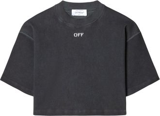 Off-white logo-embroidered T-shirt - women - Spandex/Elastane/Cotton - M - Grey