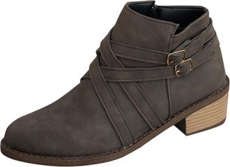 Generic Womens Ankle Boots Pointed Toe Casual Short Booties Retro Solid Color Chunky Heel Side Zipper Comfy Classic Western Boots Office Outdoor