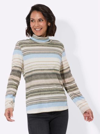 Casual Looks Rollkragenshirt CASUAL LOOKS Rollkragen-Shirt, Damen, Gr. 54, blau (eisblau, sesam, bedruckt), 50% Baumwolle, 50% Modal, gemustert, gestreift, mehrfar