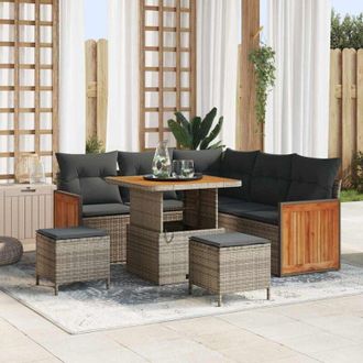 vidaXL Conjunto De Sof&aacute; De Jard&iacute;n 8 Pcs Gris Rat&aacute;n Sint&eacute;tico Vidaxl