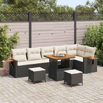 vidaXL Conjunto De Sof&aacute; De Jard&iacute;n Con Coj&iacute;n 9 Pcs Negro Y Crema Vidaxl