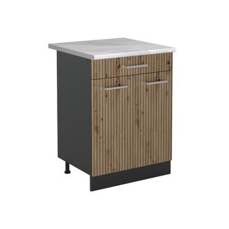 Vicco Mueble Bajo De Cocina R-line, Roble Artesanal/antracita, 60 Cm Con Caj&oacute;n Encimera M&aacute;rmol, Vicco