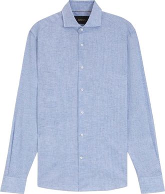 HUGO BOSS Heren L-Hays Linnen Slim Overhemd (Turquoise)