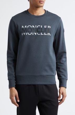 Moncler Logo Embroidered Sweatshirt in Anchor Grey at Nordstrom, Size Xxx-Large