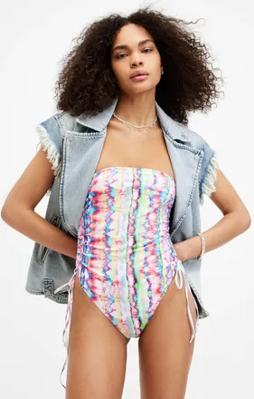 AllSaints Womens Recycled Polyamide Elisa Ruched Bandeau Swimsuit, Size: XS