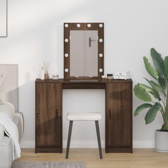 Berkfield Home Dressing Table with LED Lights&not;Brown Oak 102x33x135 cm in Brown | Size: 102 x 33 x 135 cm