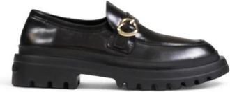 Love Moschino Zwarte Leren Chunky Sole Loafers - Dames - Loafers - Zwart - 41 EU - Schoenen