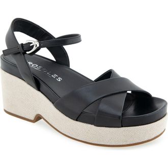 Aerosoles Chabella Platform Sandal in Black Leather at Nordstrom Rack, Size 7.5