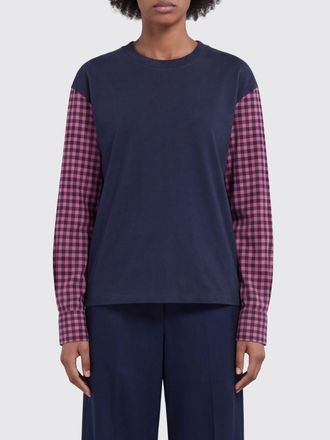 Marni Long-Sleeved Cotton T-shirt with Check Pattern