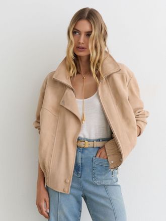 Reiss Neutral Suede Oversized Jacket, 18