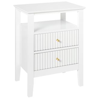 Beliani Beliani - Elegante Mesita De Noche 2 Cajones 1 Estante Mdf Manilla Dorada Dormitorio Blanco Assisi