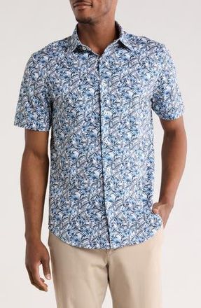 Bugatchi Print Short Sleeve Button-Up Shirt in Navy at Nordstrom Rack, Size Xxx-Large