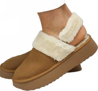 Mia Womens Icier Fuzzy Strap Platform Slippers In Cognac
