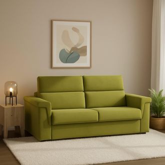 Dmora Sof&aacute; Cama 2 Plazas Biscossi, Desenfundable, Con Almacenaje Made In Italy, Apertura Abatible, 205x95 Cm Verde