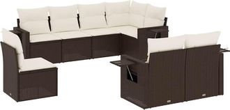 vidaXL Set Sof&aacute;s De Jard&iacute;n 8 Piezas Y Cojines Rat&aacute;n Sint&eacute;tico Marr&oacute;n Vidaxl
