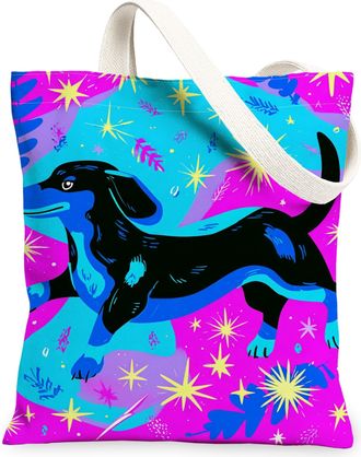 Generic Dog Print Canvas Tote Bags, Colorful Animal Design Reusable Grocery Bags, Summer Fun Lightweight Washable Shoulder Strap Ca, Colorful, 13x15 Inch