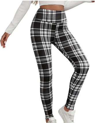 Generic Womens Checked Fleece Lined Leggings High Waist Casual Thermal Tights Plaid Thick Comfort Warm Winter Yoga Pants Insulated Cozy Gym Workout Long Johns