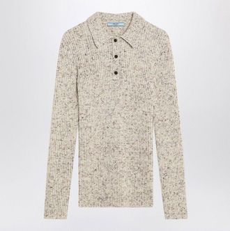 Prada Womens Natural Colour Polo In Wool Blend - Light Grey - Size EU 40 (Womens)