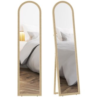 OEM Espejo De Pie Cuerpo Entero Con Marco Efecto Piedra Espejo De Pared Con 2 Formas De Uso Rectangular 40x3,7x160 Cm Beige