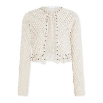 Paco Rabanne Geborduurde Haak-Cardigan - Dames - Truien - Beige - Maat: S Katoen