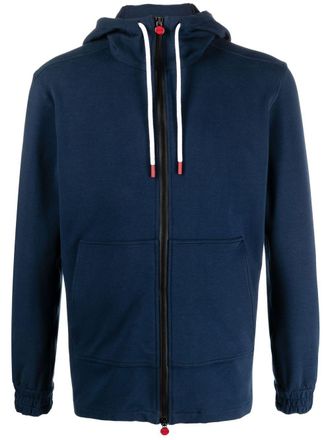 Kiton Hoodie met trekkoord en rits - Blauw
