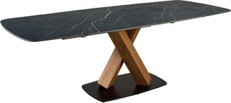 Angel Cerd&aacute; Mesa comedor extensible ovalada barril m&aacute;rmol porcel&aacute;nico y nogal