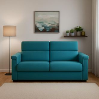 Dmora Sof&aacute; Cama 2 Plazas Rigolato, Desenfundable, Con Caj&oacute;n Made In Italy, Apertura Abatible, 185x95 Cm Azul