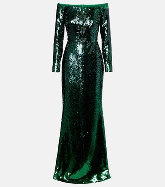 Elie Saab Sequined off-shoulder gown