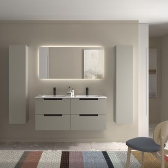 Cygnus Bath Mueble De Ba&ntilde;o Leni 120cm Gris Mate 4 Cajones Lavabo 2 Pozas Porcelana