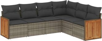 vidaXL Vidaxl - Set De Muebles De Jard&iacute;n 6 Pzas Y Cojines Rat&aacute;n Sint&eacute;tico Gris