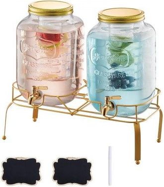 OEM Dispensador De Bebidas De 8 L Para Fiestas, De Vidrio, Con Soporte De Metal, Grifo De Acero Inoxidable, Infusor, Para T&eacute; Helado, Limonada, Jugo Y Agua